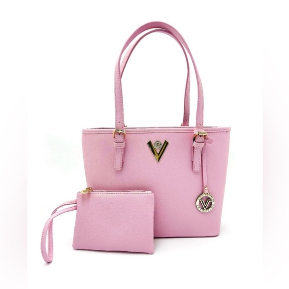 Valentino Orlandi Pink Structured Purse/Small Tote with Gold Accents - Picture 4 of 6